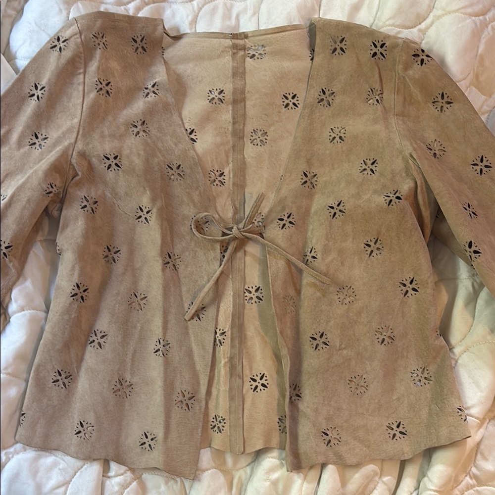 genuine leather cutout tie front top